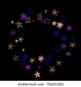 Frame of Stars. Dark Starry Background. Doodle Pattern for Card, Banner, Poster. Childish Cute Border with Primitive Doodles