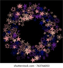 Frame of Stars. Dark Starry Background. Doodle Pattern for Card, Banner, Poster. Childish Cute Border with Primitive Doodles