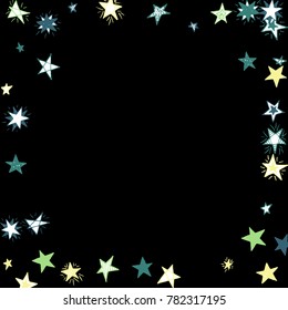 Frame of Stars. Dark Starry Background. Doodle Pattern for Card, Banner, Poster. Childish Cute Border with Primitive Doodles