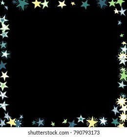 Frame of Stars. Dark Starry Background. Doodle Pattern for Card, Banner, Poster. Childish Cute Border with Primitive Doodles