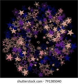 Frame of Stars. Dark Starry Background. Doodle Pattern for Card, Banner, Poster. Childish Cute Border with Primitive Doodles