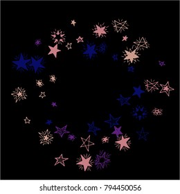 Frame of Stars. Dark Starry Background. Doodle Pattern for Card, Banner, Poster. Childish Cute Border with Primitive Doodles