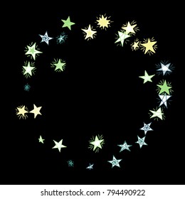 Frame of Stars. Dark Starry Background. Doodle Pattern for Card, Banner, Poster. Childish Cute Border with Primitive Doodles