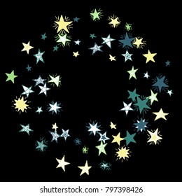 Frame of Stars. Dark Starry Background. Doodle Pattern for Card, Banner, Poster. Childish Cute Border with Primitive Doodles