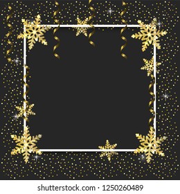 frame with stars and flakes decoration to new year