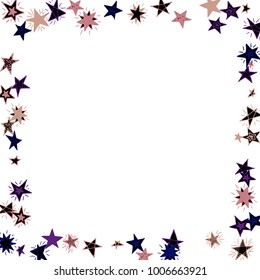 Frame of Stars. Light Starry Background. Doodle Pattern for Card, Banner, Poster. Childish Cute Border with Primitive Doodles