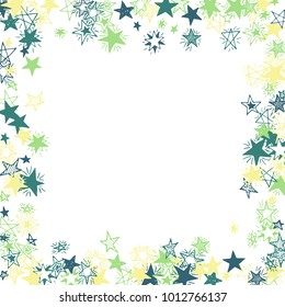 Frame of Stars. Light Starry Background. Doodle Pattern for Card, Banner, Poster. Childish Cute Border with Primitive Doodles