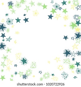 Frame of Stars. Light Starry Background. Doodle Pattern for Card, Banner, Poster. Childish Cute Border with Primitive Doodles