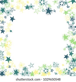 Frame of Stars. Light Starry Background. Doodle Pattern for Card, Banner, Poster. Childish Cute Border with Primitive Doodles