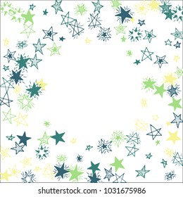 Frame of Stars. Light Starry Background. Doodle Pattern for Card, Banner, Poster. Childish Cute Border with Primitive Doodles