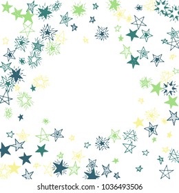 Frame of Stars. Light Starry Background. Doodle Pattern for Card, Banner, Poster. Childish Cute Border with Primitive Doodles