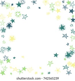 Frame of Stars. Light Starry Background. Doodle Pattern for Card, Banner, Poster. Childish Cute Border with Primitive Doodles