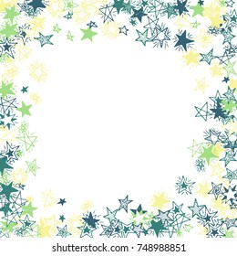 Frame of Stars. Light Starry Background. Doodle Pattern for Card, Banner, Poster. Childish Cute Border with Primitive Doodles