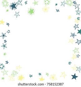 Frame of Stars. Light Starry Background. Doodle Pattern for Card, Banner, Poster. Childish Cute Border with Primitive Doodles