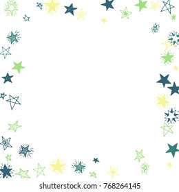 Frame of Stars. Light Starry Background. Doodle Pattern for Card, Banner, Poster. Childish Cute Border with Primitive Doodles