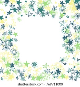 Frame of Stars. Light Starry Background. Doodle Pattern for Card, Banner, Poster. Childish Cute Border with Primitive Doodles