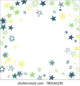 Frame of Stars. Light Starry Background. Doodle Pattern for Card, Banner, Poster. Childish Cute Border with Primitive Doodles