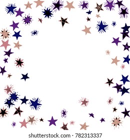 Frame of Stars. Light Starry Background. Doodle Pattern for Card, Banner, Poster. Childish Cute Border with Primitive Doodles