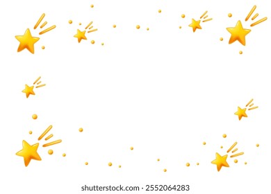 Frame with stars and sparkles. Greeting card or magical advertisement design. Empty space in middle. Vector illustration on white,