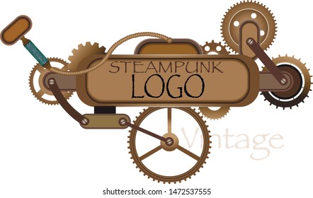 Frame steampunk cogs. Vintage, mechanical gears, menu invitation decorative panel 