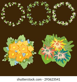 Frame with stilish rose flower  and bouquets on dark background