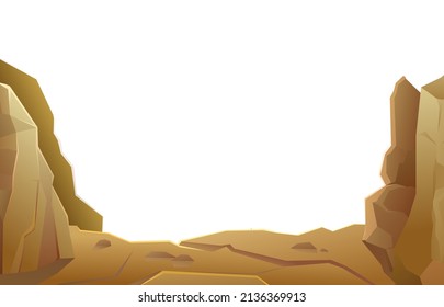 Frame Stone cliffs and stones of mountains. Landscape of southern countryside. Cool cartoon style. Isolated on white background. Vector.
