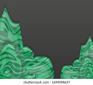 Frame stones with malachite texture. Cobblestones stacked in the mountains and mines. Isolated vector in cartoon style.