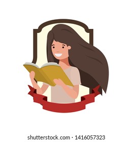 frame with student girl and reading book