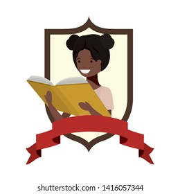 frame with student girl and reading book