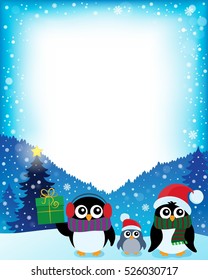 Frame with stylized Christmas penguins 2 - eps10 vector illustration.