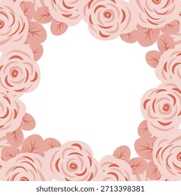 Un marco de flores estilizadas en un estilo plano en rosa. Plantilla con espacio en blanco.