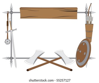 Frame. Stylized medieval weapons. Vector