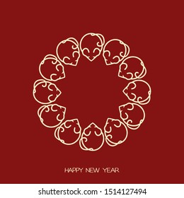 frame of stylized mouse symbols for chinese new 2020 year of the rat, vector flat illustration for christmas and new year cards, flyers and banners design