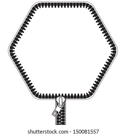 Frame stylized as a zipper, hexagon version with round corner