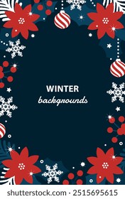 Frame suitable for Christmas. Winter background material consisting of ornaments and plants.