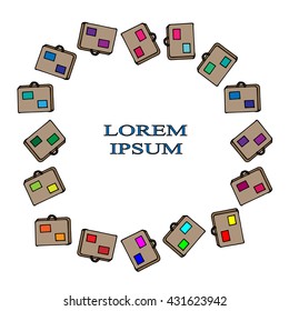 Frame with suitcase and place for text. Vector illustration seamless for banner, card, invitation, textile, fabric, wrapping paper.