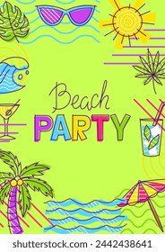 Frame with summer items. Stylized beach objects.