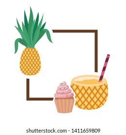 frame with summer objects in white background