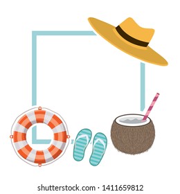 frame with summer objects in white background
