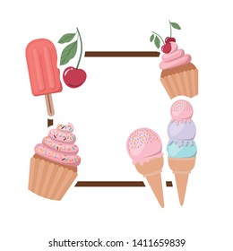 frame with summer objects in white background