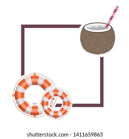 frame with summer objects in white background