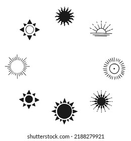 Frame of sun mystical and mysterious elements in hand drawn style. Perfect for textile, cards, mystery,  logo emblems and product packaging.