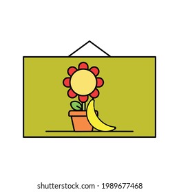 Frame of sunflower and banana Illustration. modern simple vector icon, flat graphic symbol in trendy flat design style. wallpaper. lockscreen. pattern. frame, background, backdrop, sign, logo.