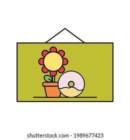 Frame of sunflower and donut Illustration. modern simple vector icon, flat graphic symbol in trendy flat design style. wallpaper. lockscreen. pattern. frame, background, backdrop, sign, logo.