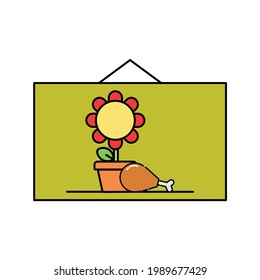 Frame of sunflower and fried chicken Illustration. modern simple vector icon, flat graphic symbol in trendy flat design style. wallpaper. lockscreen. pattern. frame, background, backdrop, sign, logo.