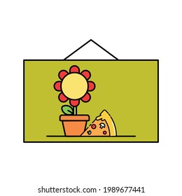 Frame of sunflower and pizza Illustration. modern simple vector icon, flat graphic symbol in trendy flat design style. wallpaper. lockscreen. pattern. frame, background, backdrop, sign, logo.