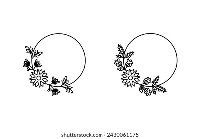 Frame with sunflowers or daisy flowers is on white background. Vector illustration.