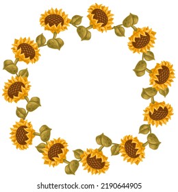 Frame with sunflowers. Image of autumn plant.