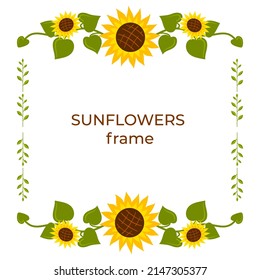 Frame with sunflowers. Vector isolated on a white background.
