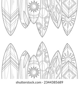 
Frame with surf boards.Coloring book antistress for children and adults. Illustration isolated on white background.Zen-tangle style. Hand draw